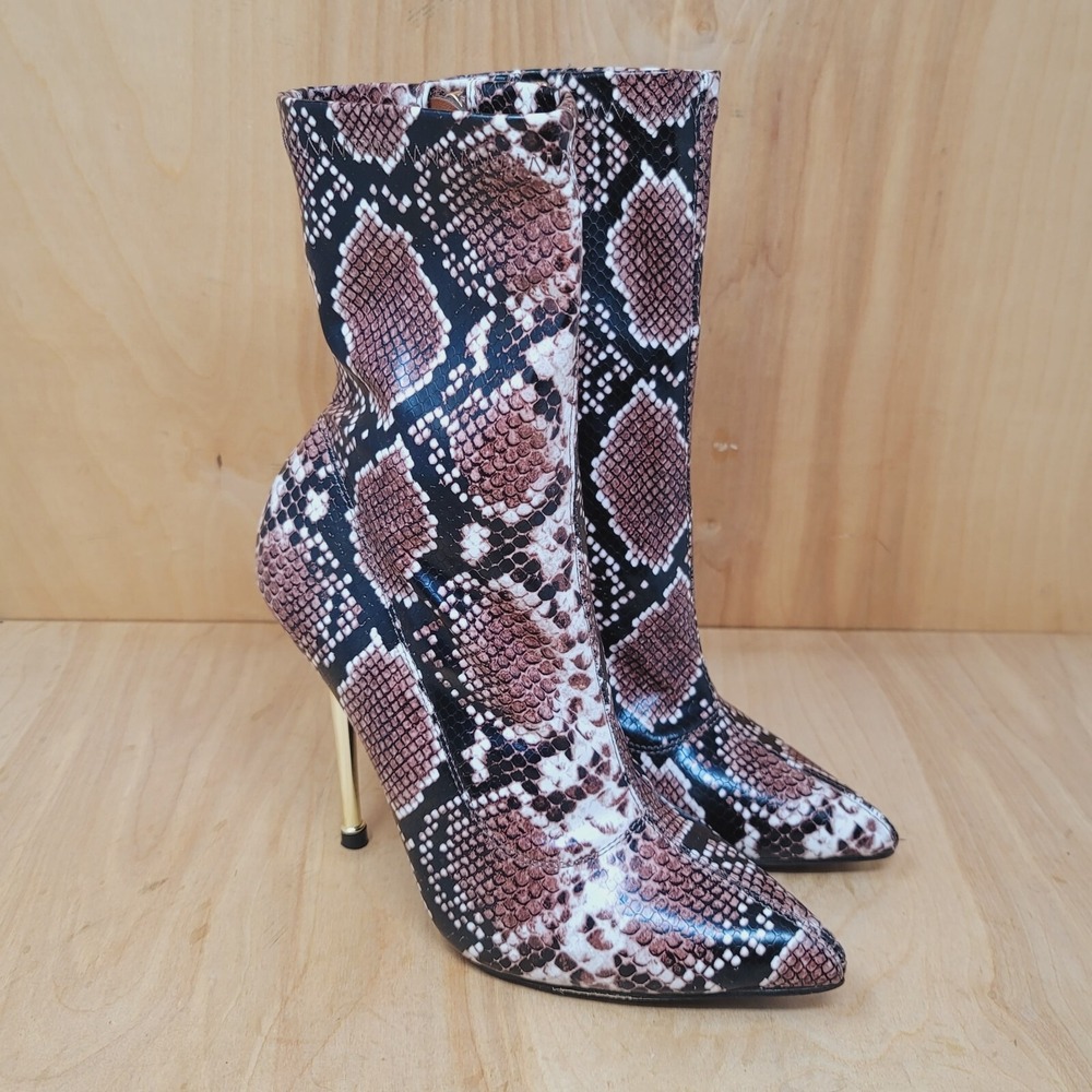PrettyLittleThing Women's Ankle Boots Sz 8 M Snake Print